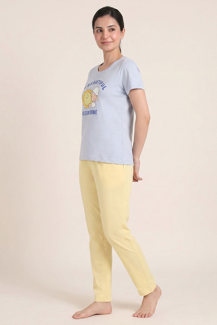 Zivame Farm Lore Knit Cotton Pyjama Set - Xenon Blue — image 2